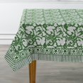 thumbnail image 4 of -Pantone Artichoke Green Cotton Hand Block Print Tablecloth Dinning Table Cover, Thanks Giving Table Christmas Farmhouse Buffet Wedding Tablecloth 4 Seater 60x60 Inches Square, 4 of 6