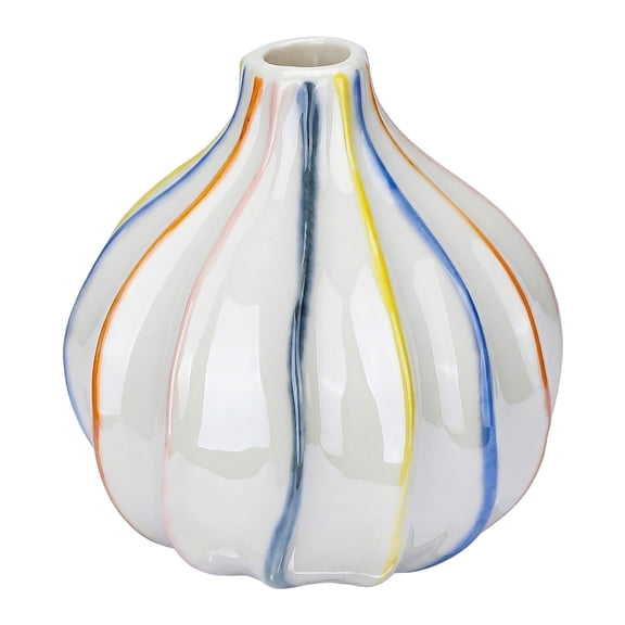 Unique Bargains Modern Ceramic Aesthetic Ribbed Flower Vase Rainbow 4.1"L x 4.1"W x 4.1"H