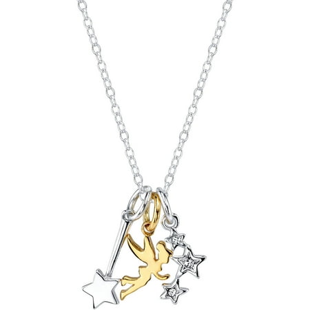 - Disney Silver-Tone Two-Tone Tinkerbell Charm Necklace, 18