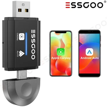 ESSGOO Wireless Bluetooth Car Stereo CarPlay & Android Auto Adapter 2-in-1 - USB C/USB Dongle for iPhone & Android - Convert Factory Wired to Wireless - Works with iOS 10  Android 11  - Plug & Play