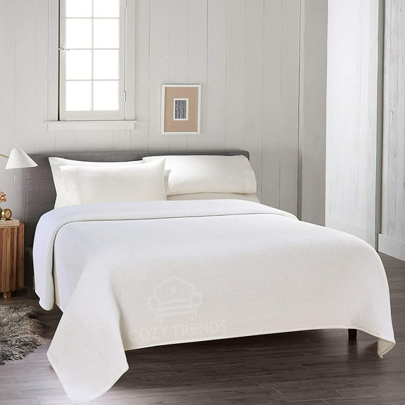 Premium Combed Cotton Waffle Weave Thermal Blanket Cozy Medium Weight All Season