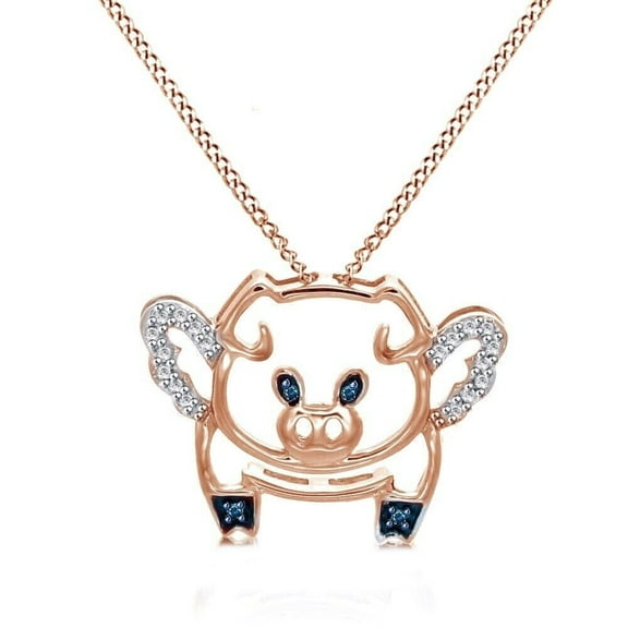 1.00 Ct Round Cut Lab Created Sapphire Flying Pig Pendant 14k Rose Gold Finish