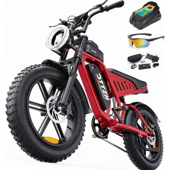 2000W Electric Bike for Adults, 40MPH Moped Style Ebikes for Adults, 1000W Motor Electric Dirt Bike, 20" x 4" Fat Tire E Mountain Bike, 48V 25Ah Battery UL 2849 Certified, 80 Miles PAS Range Red