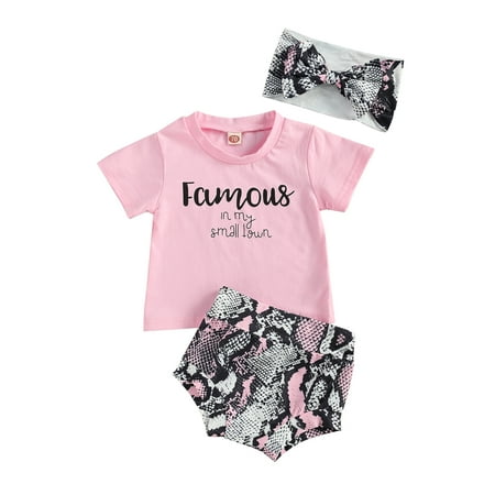 

One Opening Newborn Baby Girl 3Pcs Summer Outfits Letter T-Shirt Top Shorts