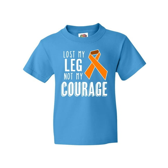 Inktastic Lost my Leg Not my Courage Limb Loss Awareness Orange Ribbon Youth T-Shirt