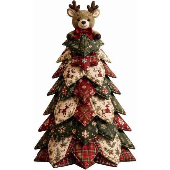 Christmas & Halloween DIY Quilted Fabric Tree Craft Kit, 3D Padded Patchwork Sewing Set for Beginners, Home Mantel Table Office Display, Gift for Craft Lovers (Elk-B)