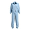 thumbnail image 7 of MexChoioe Womens Soft Solid Color 2 Piece Tracksuit Stand Collar Full Zip Sweatshirt and Jogger Pants Streetwear Sports Outfit Set for Womens, 7 of 7