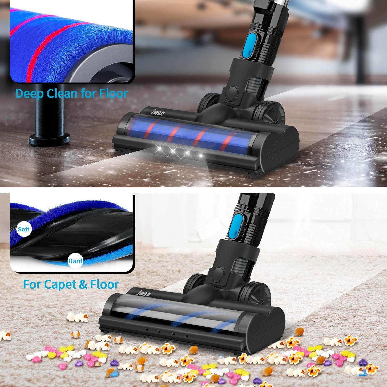 INSE Cordless Vacuum Cleaner, 23Kpa 265W Brushless Motor Stick Vacuum, up to 45 Mins Max Runtime, 12-in-1 Lightweight Handheld for Carpet Hard Floor Pet Hair - 3