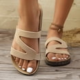 thumbnail image 2 of Rokment Beach Platform Cork Footbed Slides Sandals for Women Wide Width Comfortable Soft Sole Casual Leather Open Toe Orthopedic Walking Flat Slip on Vacation Dress Slippers Summer Shoes Beige, 2 of 7