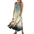 thumbnail image 1 of Vestido de verano para mujer, cuello redondo, sin mangas, informal, con volantes, estilo bohemio, vestido amarillo de los años 80, vestido elegante para mujeres y niñas, disfraces, verde militar/XL, 1 of 7