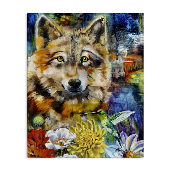 Stupell Industries Eclectic Wolf with Abstract Florals Canvas Art, 24 x 30, by Linda McClure