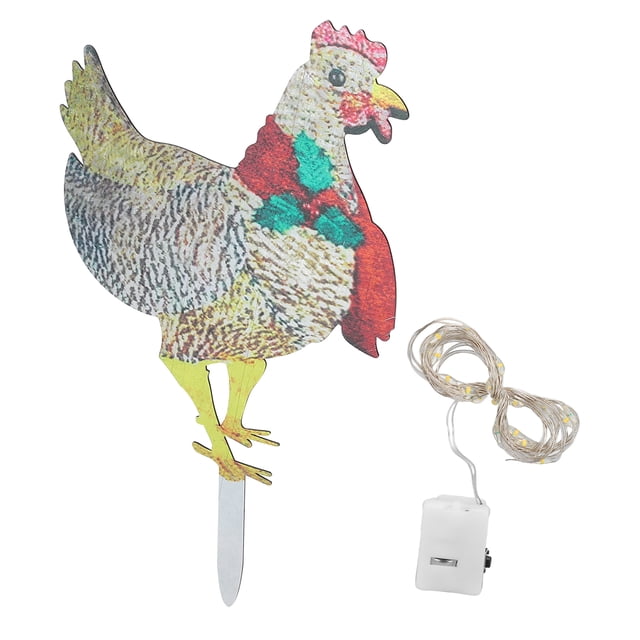 Decoración navideña iluminada, gallina ligera con bufanda, decoración de patio, estaca de jardín para habitación interior y exterior