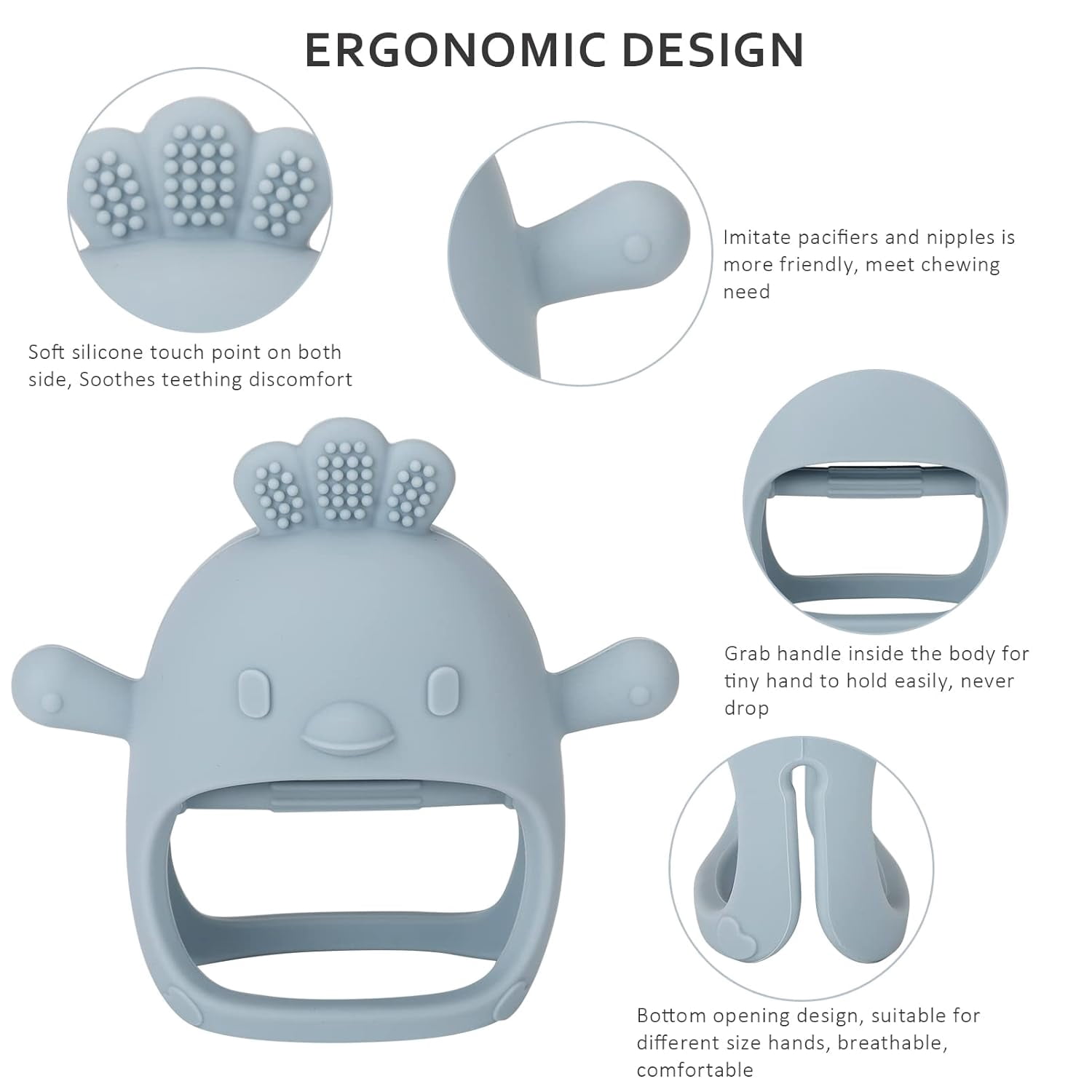 Silicone Baby Teether Toy for Infants 3+ Months, BPA Free Anti-Drop Silicone Mitten Teething Toy for Soothing Sore Gums, Baby Chew Toys for Sucking Needs