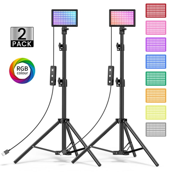 Cshidworld 2-Pack LED Video Light Kit, Remote Control Dimmable USB LED Continuous Light Photography Light with Tripods, 9 Color Filters and 10 Brightness Level for Video Recording, YouTube