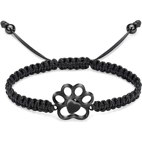 Paw Print Urn Bracelet for Pets Ashes Braided Rope Adjustable Dog Cat Cremation Bangle Locket Memorial Ashes Holder Keepsake Jewelry for Men Women