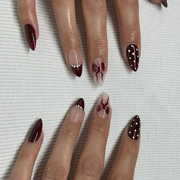 Aurgiarme Almond Press on Nails Fake Nails Glossy Acrylic Artificial Nails Stick on Nails for Womens 24Pcs 12Sizes Glues On Nails