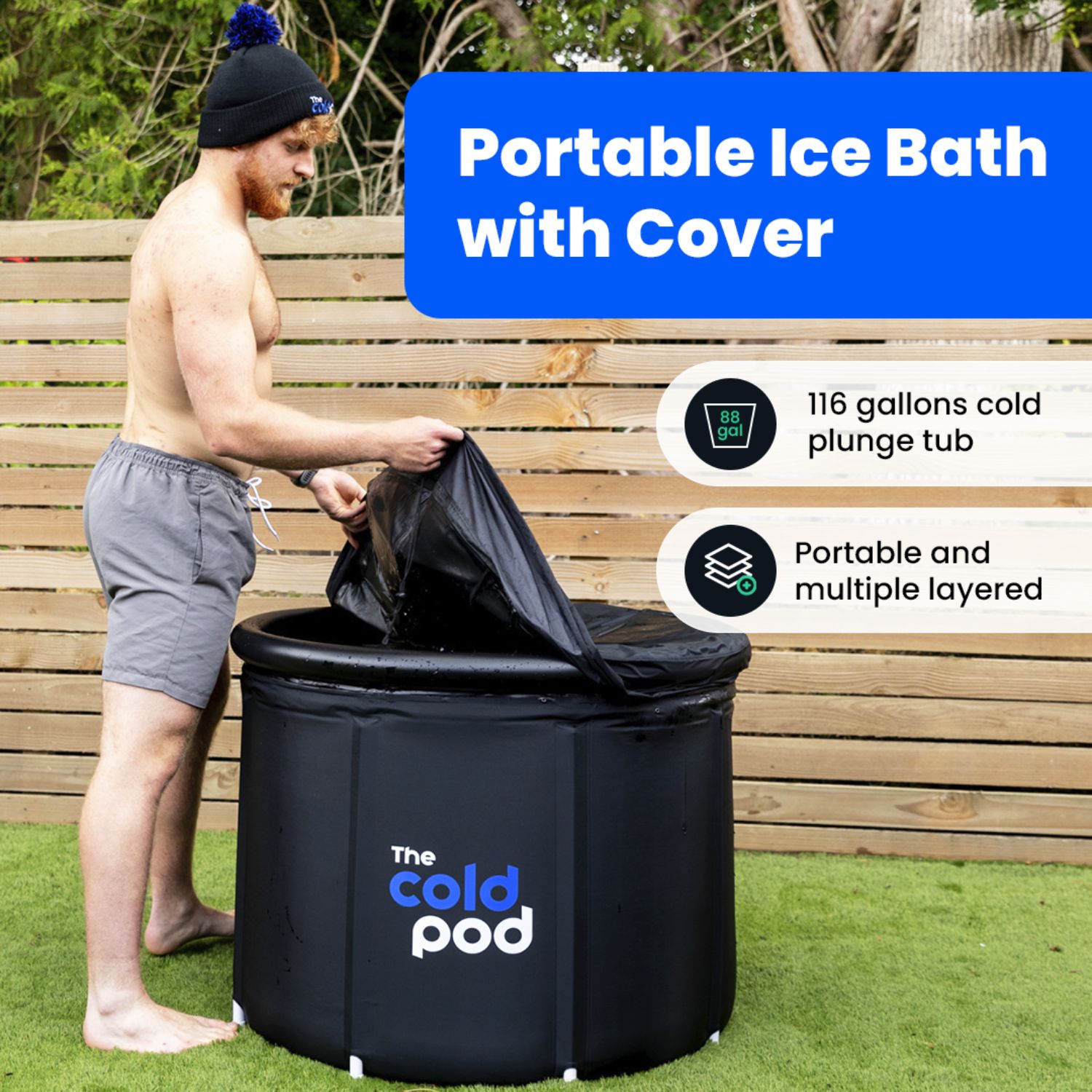 Freeote 100 Gallon Cold Plunge Tub – Portable Ice Bath Tub For Athletes – Foldable PVC With Cover – 1-Person