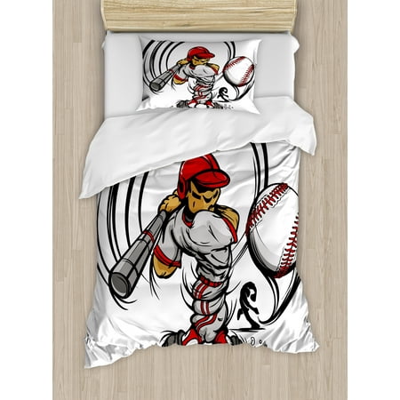 Teen Room Decor Twin Size Duvet Cover Set Baseball Cartoon Player