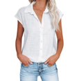 thumbnail image 2 of JUNWELL Shirts for Women Summer Casual Cotton Linen Short Sleeve T Shirt Loose Fit Button Down Lapel Solid Color Tees, 2 of 6