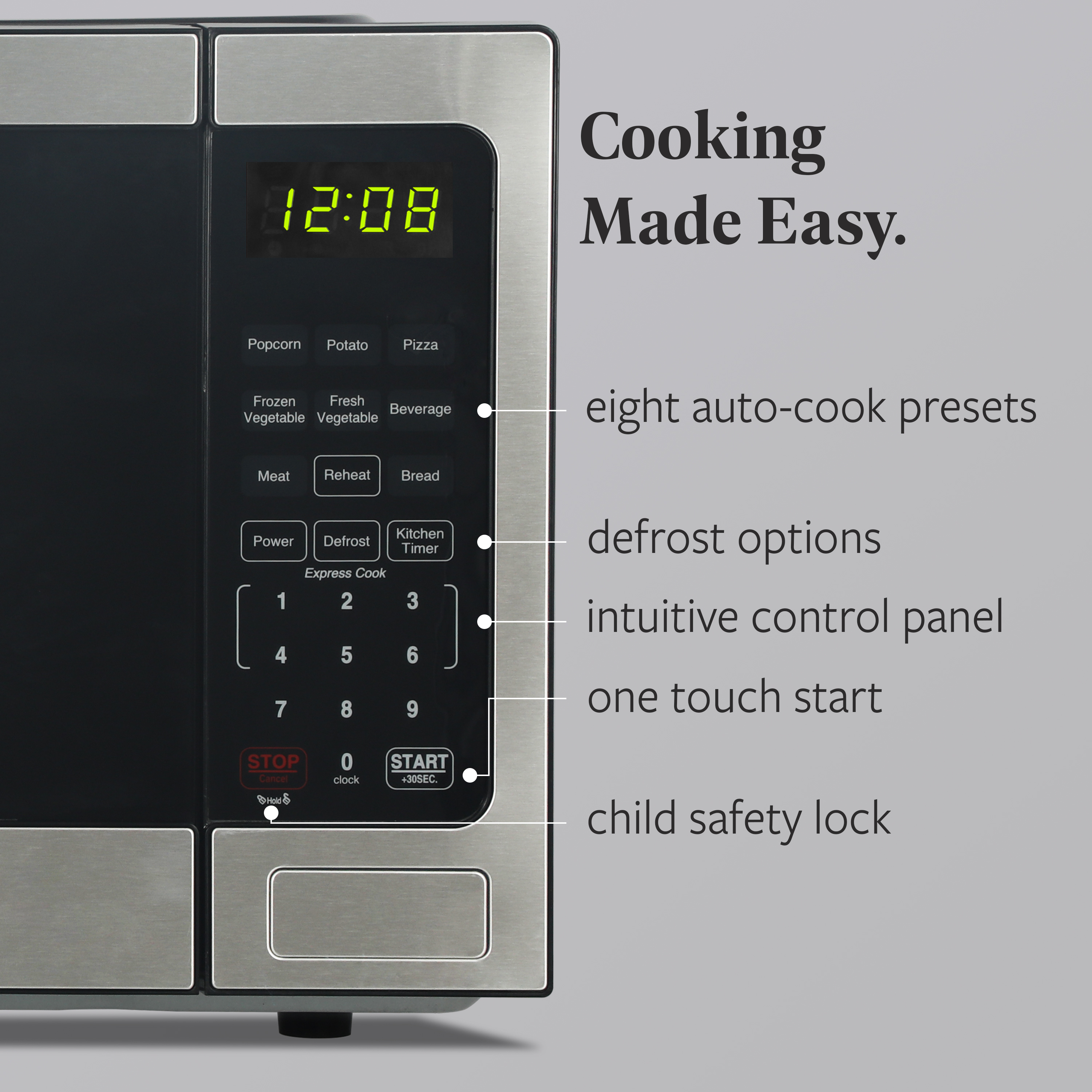 Farberware 0.9 cu ft Microwave Oven, 900W Countertop Microwave Oven with 8 Auto Cook Settings, Stainless Steel