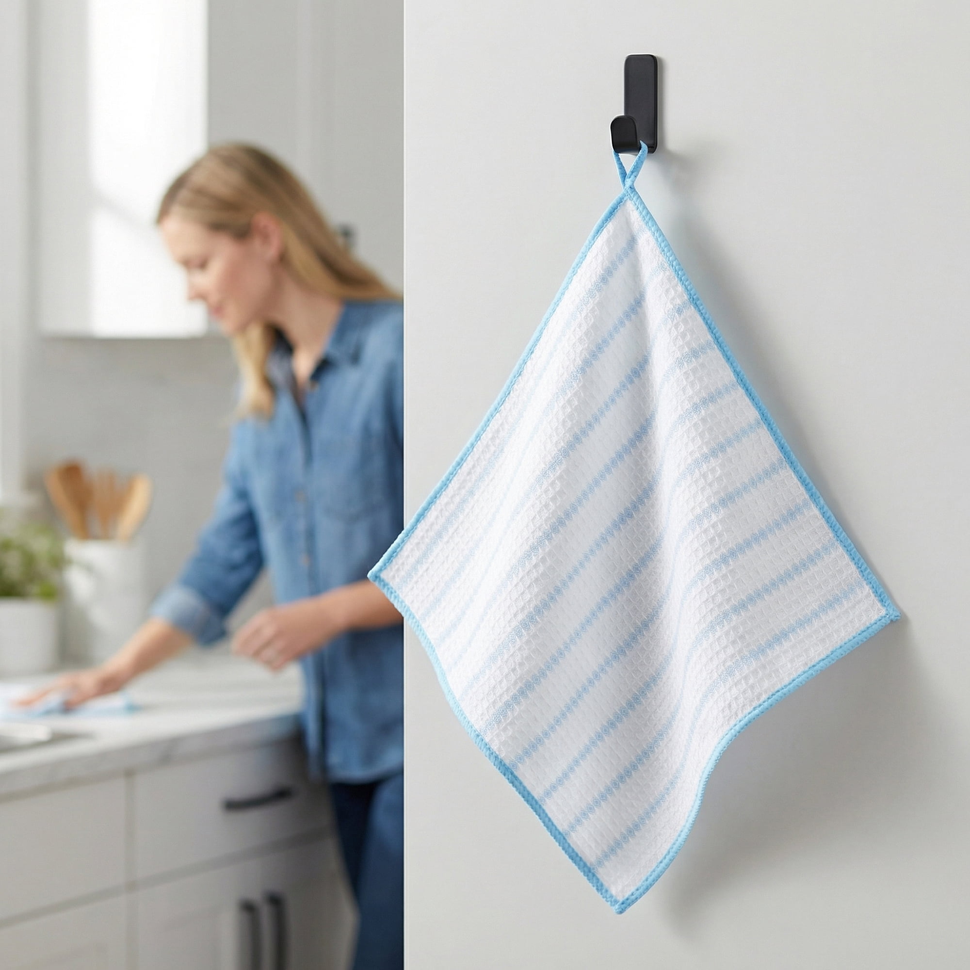 Unique Bargains 3Pcs Wood Fiber Cleaning Cloths Super Absorbent Towel Blue 12" x 12"