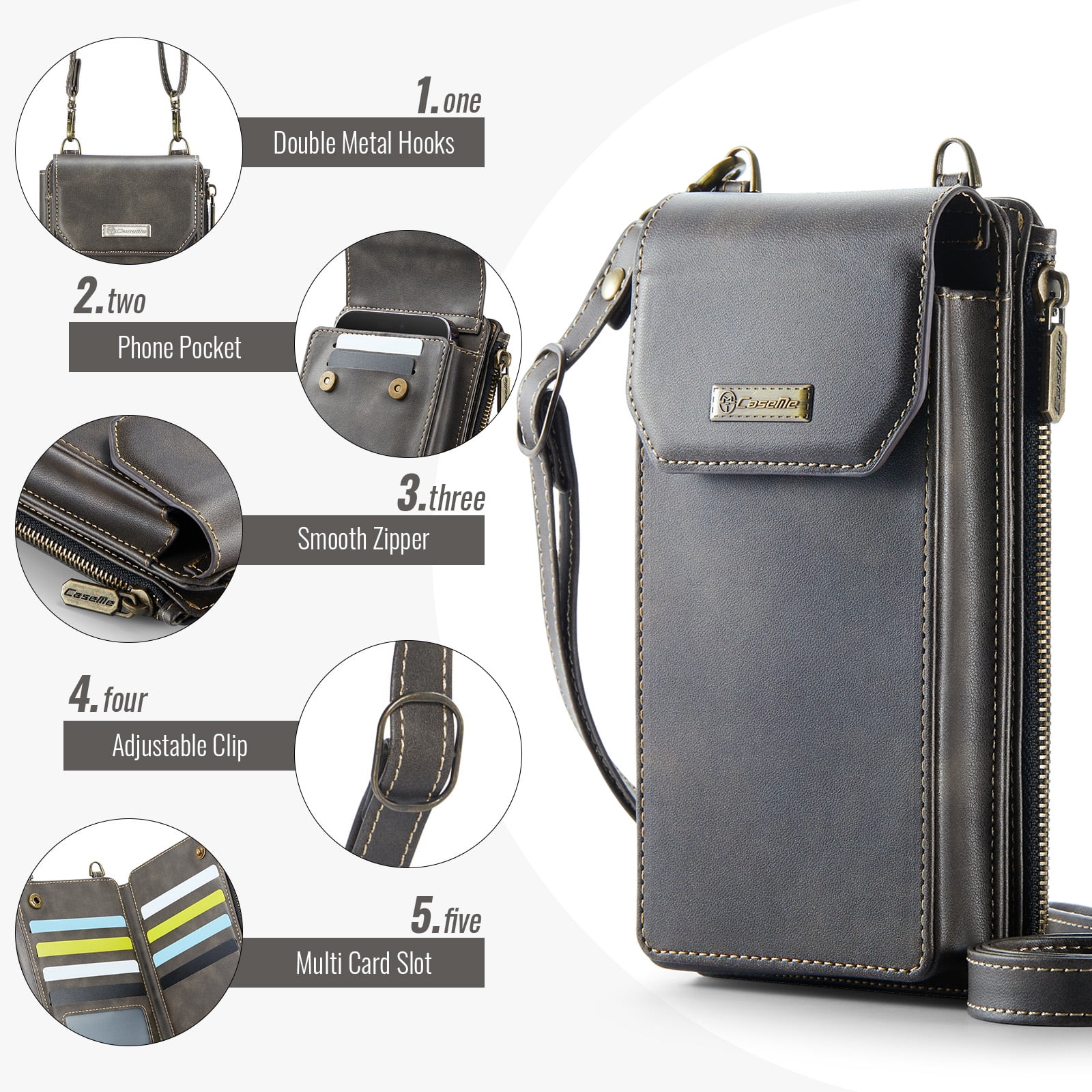 Crossbody Cell Phone Purse Bag for Women Men,Small Leather Wallet with 10 Card Slots,Zipper Pocket & Adjustable Strap Shoulder Bag Clutch with Magnetic Closure Fits Most Smartphones Under 7.3",Coffee