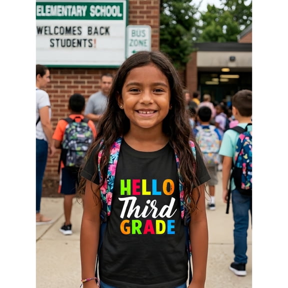 MAWOTEA Hello Third Grade Print T Shirt Back To School For Kids, Size 3-13Y