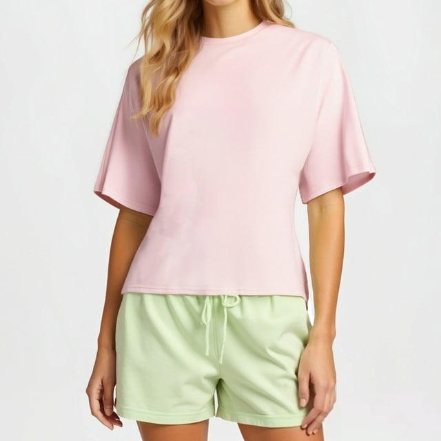 Ovbmpzd Hauts Tendance Roses pour Femmes 2025 Manches Courtes Basique chandail-Over T-Shirt Uni Débardeur pour Femmes TG