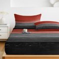 thumbnail image 6 of Twin Sze Fitted Sheet Set - Red Gray Black 2 Piece Bedding Sets 16" Deep Pocket Fitted Sheet with 1 Pillowcase, Vintage Country Gradient Wooden Grain Brushed Microfiber Hotel Luxury Bed Sheets, 6 of 9