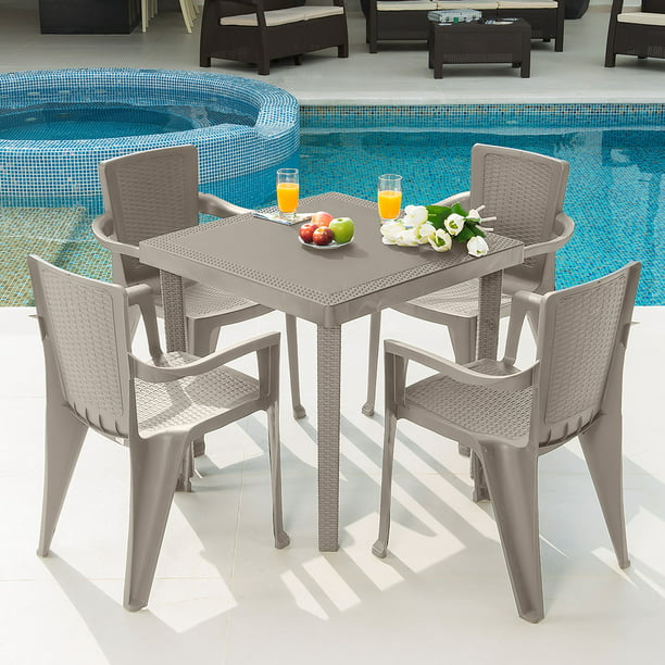 Mq Infinity Pp Resin 5 Piece Outdoor Patio Table And Chairs Set Taupe Com - Plastic Bronze Patio Set