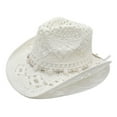 thumbnail image 5 of Yuanlong Hats Men & Women Plain White Bead Strap Hollow Woven Straw Cowboy Hat For Summer Stylish Adjustable Beach Headwear, 5 of 7