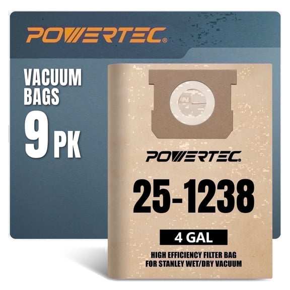 POWERTEC 9PK Stanley 25-1238/Porter Cable PCX18301-4B, SL18301-3B 4 Gallon Vacuum Bags, Replacement Filter Bags for Stanley & Porter Cable (75051-P3)