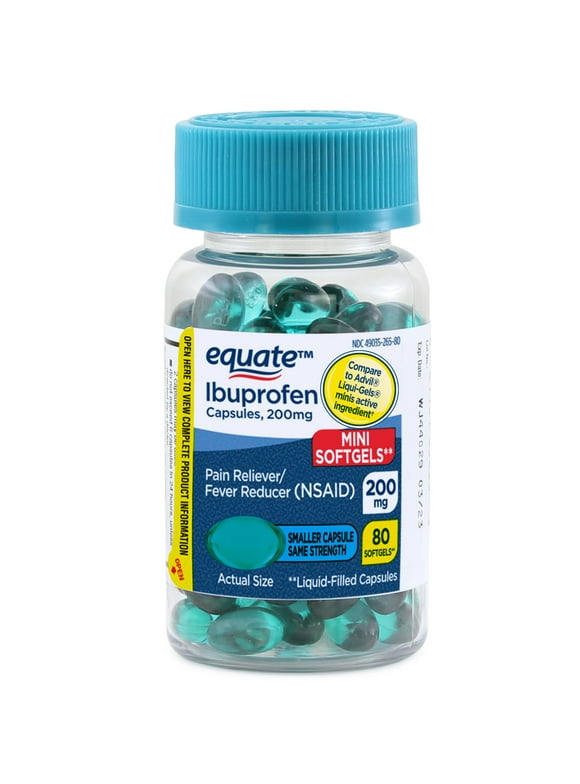Equate Ibuprofen Mini Softgels, Pain Reliever and Fever Reducer, 200 mg, 80 Count
