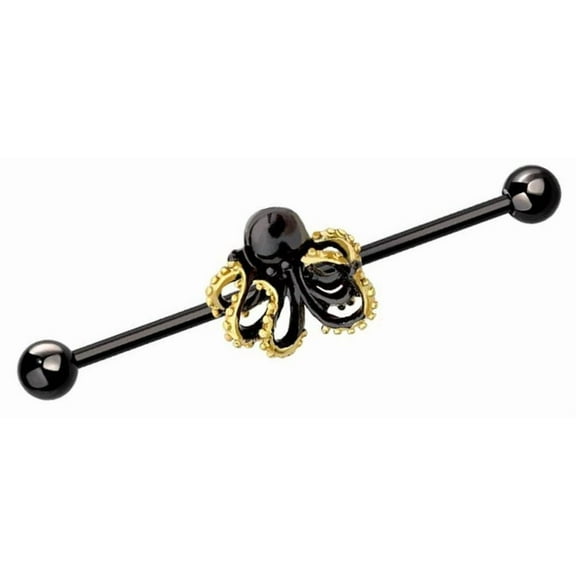 Industrial Barbell 316L Surgical Steel Bar Kraken Sea Monster 1 1/2