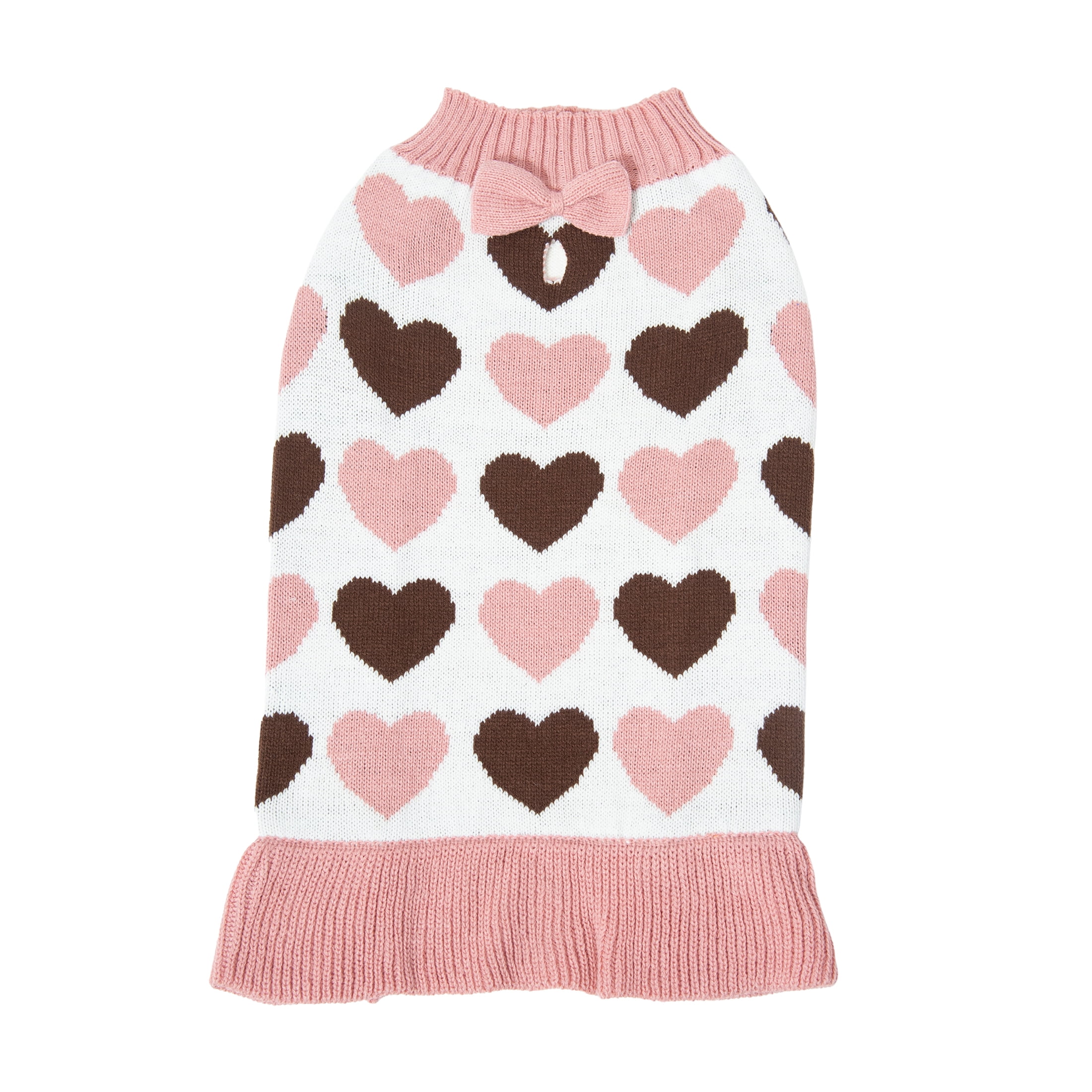 Vibrant Life Winter Dog and Cat Clothes Pink Hearts Sweater, Small