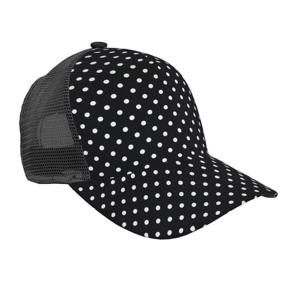 Curved Trucker Hat Black Polka Dot Adjustable Mesh Back Baseball Snapback Cap For Men