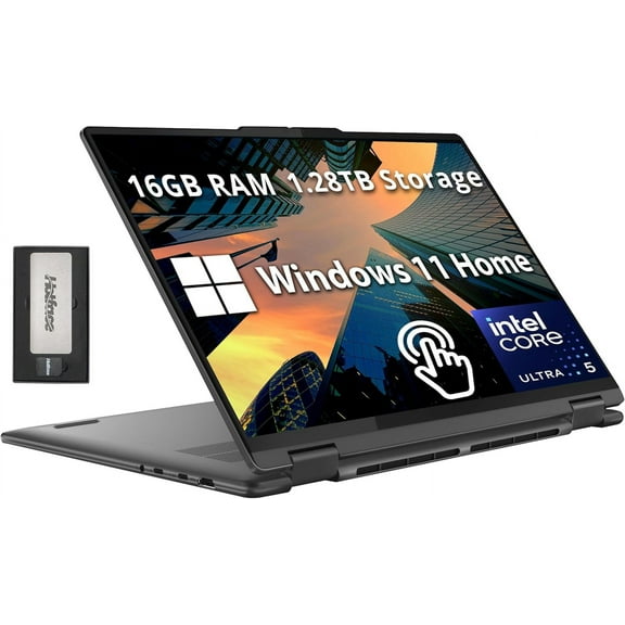 Lenovo Yoga 7i 2-in-1 16" 2K Touchscreen Laptop, Intel Ultra 7 155U, 16GB LPDDR5X, 1.28TB Storage(1TB SSD  288GB Docking Station Set), Backlit Keyboard, Fingerprint Reader, WiFi 6E, Win 11 Pro, Grey