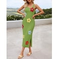 thumbnail image 3 of Vestido ajustado de verano ZESICA, de punto floral, midi, verde, para mujer, 3 of 7