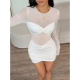 thumbnail image 6 of Women's Solid Color Contrast Mesh Pleated Sexy Mini Dress, White, Sizes, 6 of 7