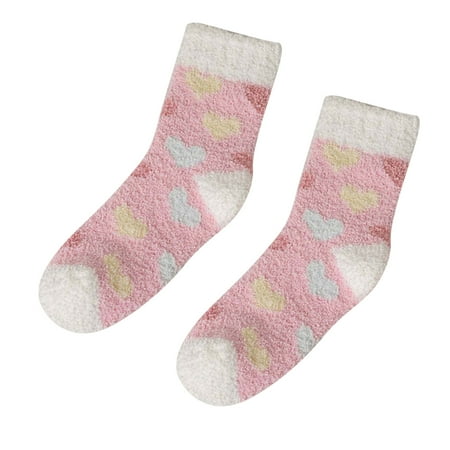 

No Show Socks Women Thermal Coral Heart Shape Print Colorful Lightweight Sock