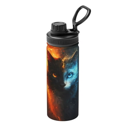 

Goofa Red And Blue Fire Cat Print 18oz Sports Insulated Kettle With Straw Water Bottle Sports Water Bottle For Running Hiking Cycling Climbing Mans Womans
