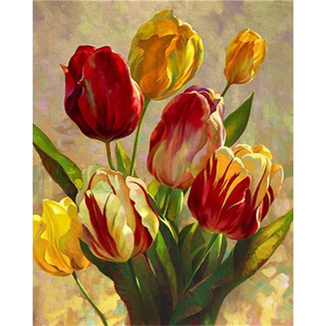 Lienzo pintado pintura al óleo por números tulipanes flor pared arte moderno dormitorio decoración Tmvgtek decoración de arte en el hogar