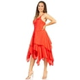 thumbnail image 4 of Sakkas Lady Mary Jacquard Corset Style Bodice Lightweight Handkerchief Hem Dress - Coral - Plus Size, 4 of 5