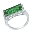 thumbnail image 2 of Sterling Silver with Rectangle Cut Green Emerald and Natural White Topaz Halo Ring, 2 of 3