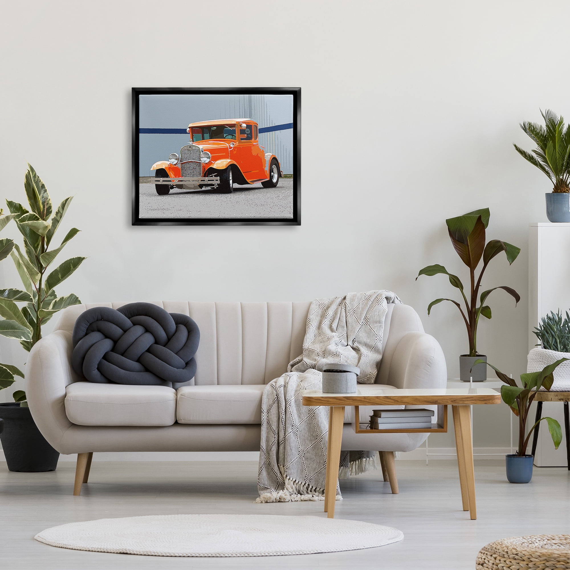 Stupell Industries Antique Orange Buggy Transportation Painting Black Floater Framed Canvas Art Print Wall Art, 31 x 25