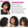 thumbnail image 4 of Curly Short Bob Wig With Bangs Brazilian Water Wave Human Hair, 4 of 11