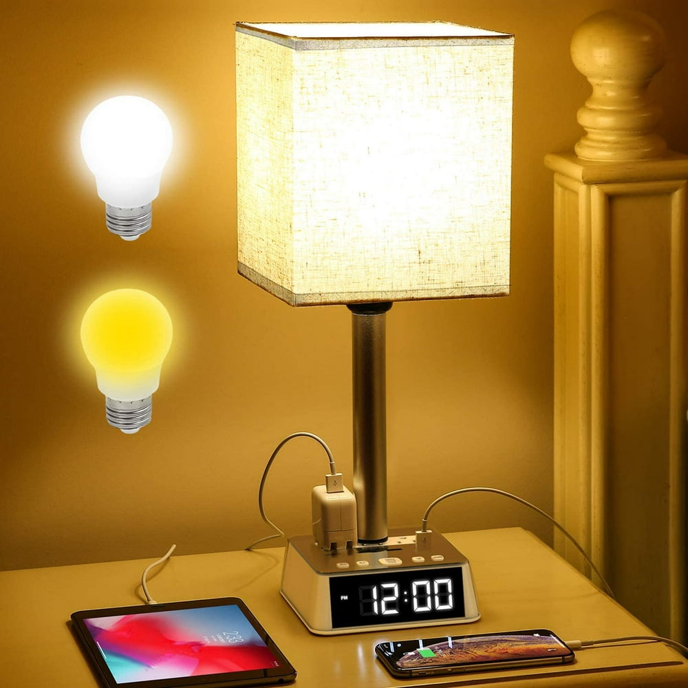 Table Lamp - Bedside Table Lamps with 4 USB Ports and AC Power Outlets