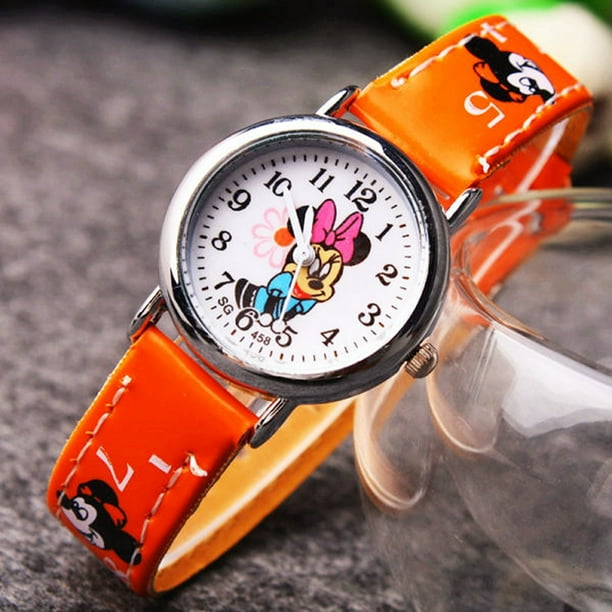 Disney-relojes de cuarzo con dibujos animados para niñas y niños, relojes de pulsera con diseño de Mickey y Minnie, a la moda