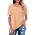 thumbnail image 3 of Swuxness Women Short Sleeve Casual T Shirts, Spring and Summer Tops, Ladies V-Neck Solid Color Comfortable Fashion Loose Pullover Tee Beige, XXL, 3 of 5