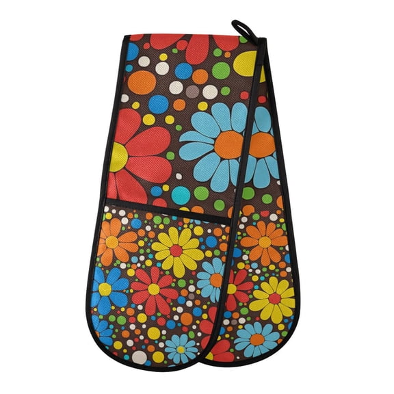 Yayeee Double Oven Mitt Kitchen Heat Resistant Baking 35" x7" Quilted Glove, Cartoon Flowers